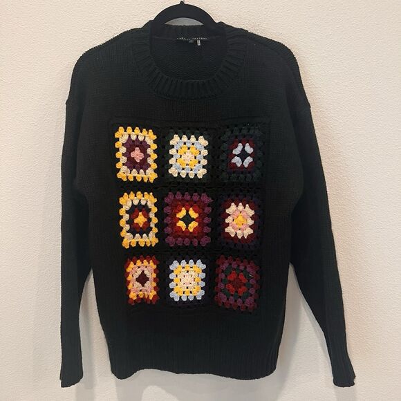 English Factory Women’s Crochet Motif Sweater Sz M Granny Core Preppy Academia - Picture 2 of 9